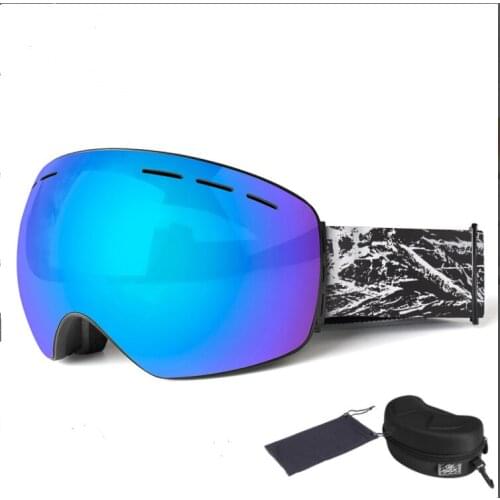 Ski glasses, with leather case and yellow lens, anti fog spherical ski glasses, men and women ski, ski Glasses + lens