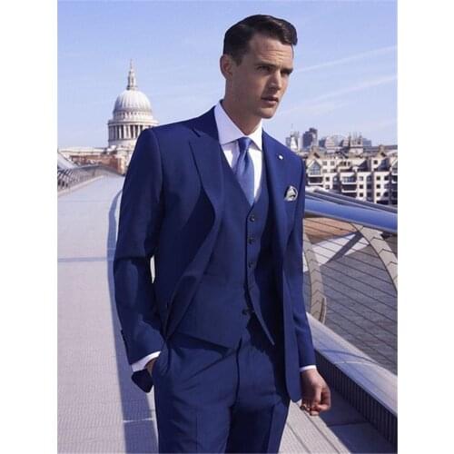 Dark Blue Mens Slim Fit Suits Business Male Fashion Wedding Suits Custom 3 Pieces Formal Grooming Mens Party Dinner Suits
