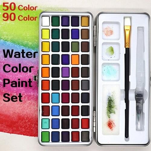 50/90 Colors Watercolor Set Aquarelle Water Brush Gouache Oil Paint Water Color Solid Pigment Painting Art Supplies Stationery