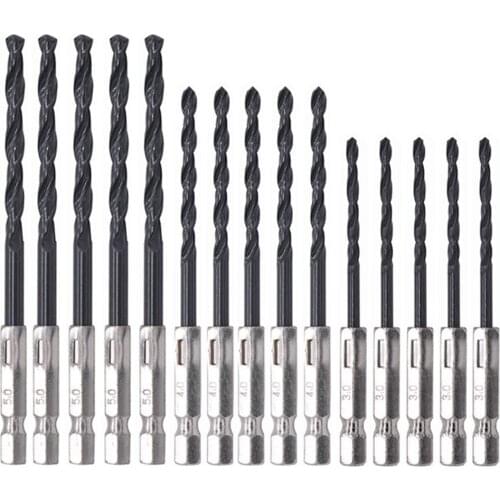 15pcs/lot HSS Hex Shank Tile Drill Bits Set 3/4/5mm Screwdriver Twist Drill Bit HSS High Speed Steel for Plastic Wood Metal