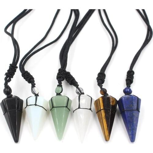 Natural Reiki Stone Chakra Pendant Healing Crystal Pendulum Necklace Reiki Healing Jewelry Adjustable