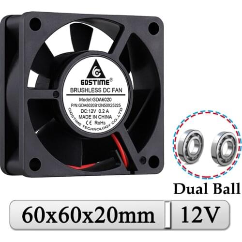 4Pcs Gdstime DC 12V Fan 60mmx60mmx20mm 60mm Dual Ball Industrial Case Cooler 6020 6cm Brushless Exhaust 3D Printer Cooling Fan