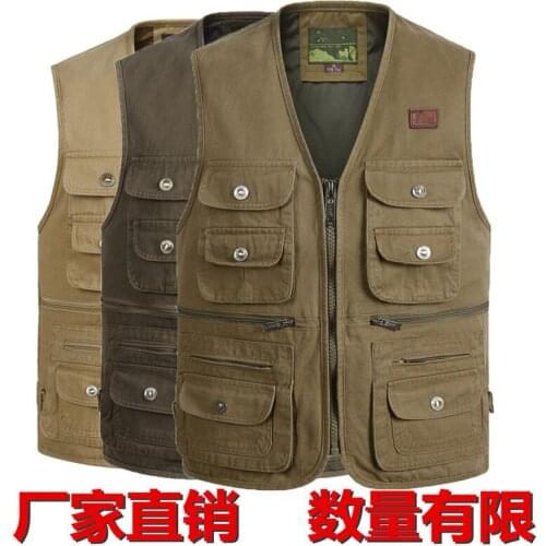 Fall 2021 new men cotton pocket ma3 jia3 v-neck zipper more pure color vest