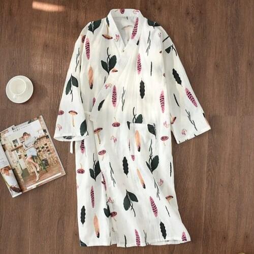 Japanese-style Kimono Pajamas Summer New Cotton Gauze Pajamas Nightgown Ladies SPA Yukata Homewear Long Pajamas Women