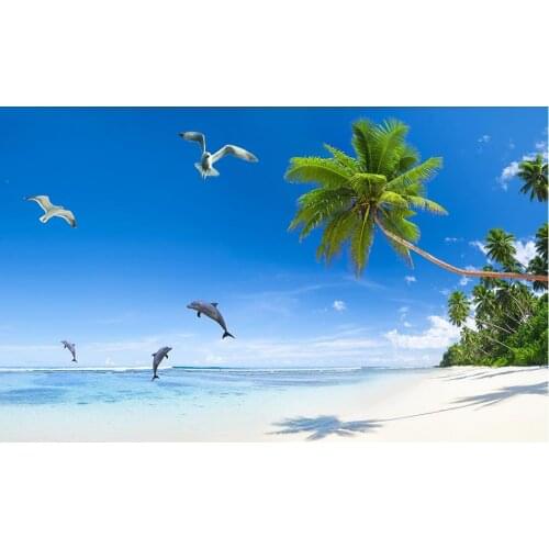 Custom photo wallpaper 3d wall murals wallpaper murals sea trees gull dolphins swim landscape murals wall papers home decor