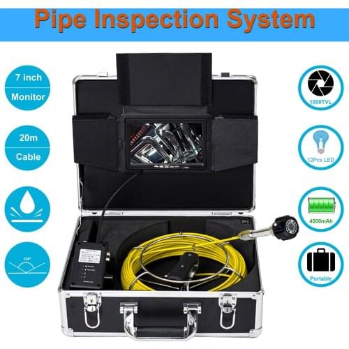 23mm Lens Industrial Endoscope 7"LCD 20M Sewer Waterproof Camera 1000TVL Pipe Drain Inspection Camera System