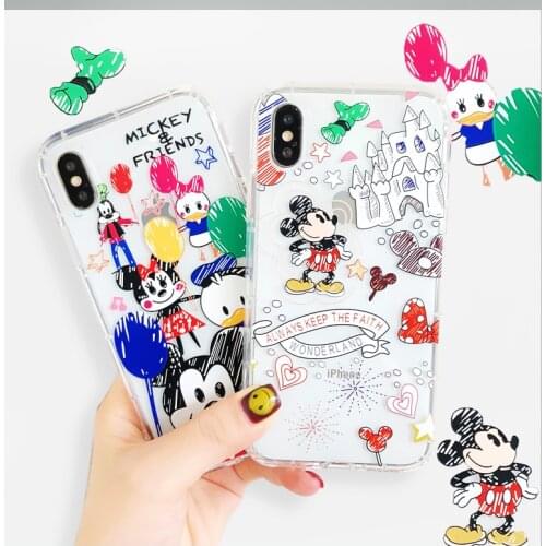 Disney Mickey Minnie cute cartoon Transparent Silicone Case for iPhone 12 11 Pro XS Max X XR 8 8Plus 7 7Plus Graffiti phone case