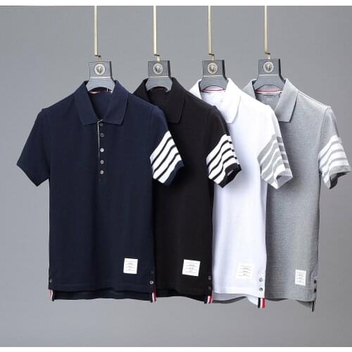 TB THOM Brand Polo Shirt Men Cotton Slim Striped Short Sleeve Korean Design Women Blouse Couple High Quality Street Wear Couple