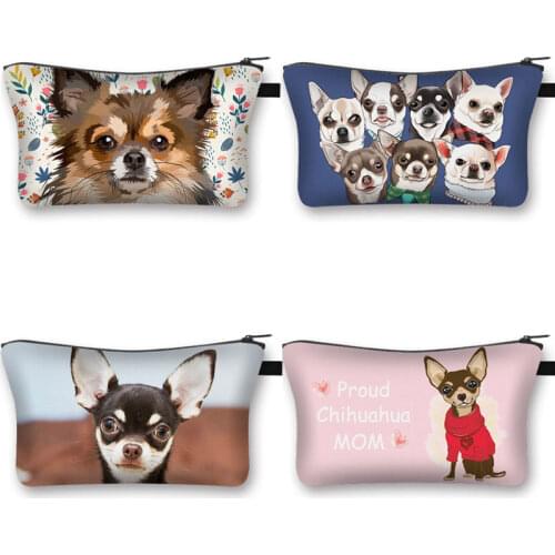 Lovely Pomeranian Dog Chihuahua Mom Makeup Bag Women Zipper Cosmetic Bags PouchLadies Toiletry Lipstick Bag Organizer