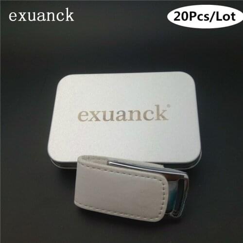 20Pcs/Lot Custom Christmas Logo White Leather Usb 2.0 4GB 8GB 16GB 32GB Memory Stick 64GB Flash Pen Drive Company Gift U disk