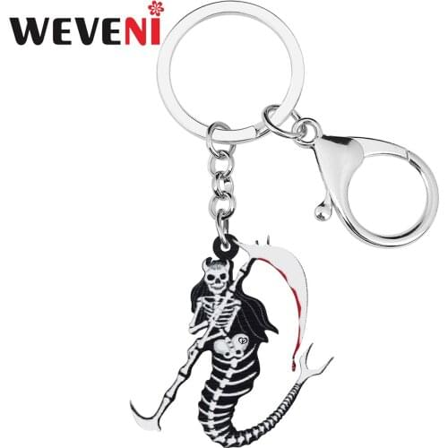 WEVENI Halloween Acrylic Horror Fish Skull Death Scythe Keychains Fashion Key Ring Charms Gifts Jewelry For Women Girls Teens