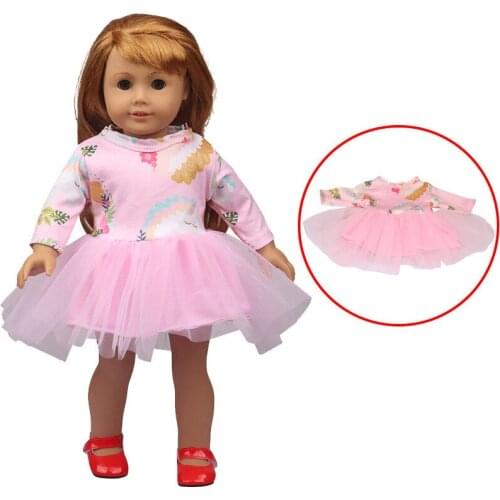 Summer New Pattern Printed Pink Yarn Skirt Fit 18 Inch American&43cm Baby New Born Doll Clothes Accessories Girls' Toys