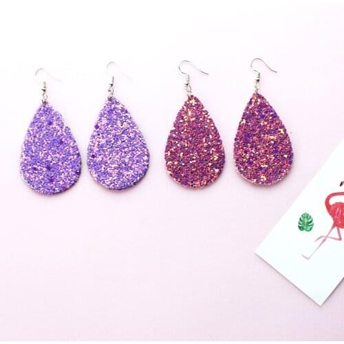 PU Leather Earrings For Ladies Teardro Prainbow Sequin Glitter Earrings Fashion Jewelry Drop Dangle Earrings Gifts