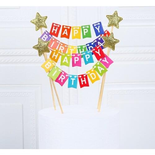 1pcs Happy birthday cake top flag star baby shower wedding anniversary party cupcake Child girl boy birthday decoration cupcake