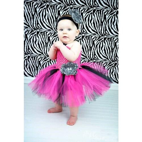 2017 Baby Crochet Flower Tutu Dress Girls Fluffy 1Layer Tulle Ballet Tutus Strap Dress with Headband Sets Infant Party Dresses