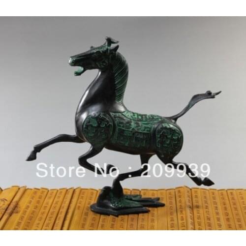 27cm bir 00296 Exquisite Old Chinese bronze statue horse fly swallow