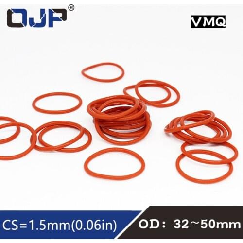 5PCS/lot Red Silicon Ring Silicone O ring 1.5mm Thickness OD32/33/34/35/38/40/45/50mm Rubber O-Ring Seal Gasket ORings Washer