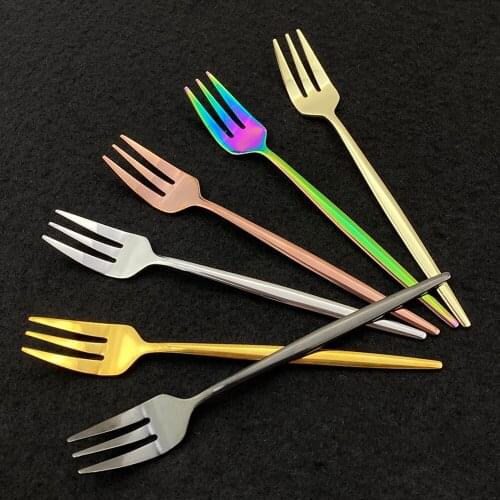 6Pcs Tea Fork Set Stainless Steel Fruit Fork Set Rainbow Dessert Fork For Cake Snack Gold Small Salad Fork Dinnerware Set
