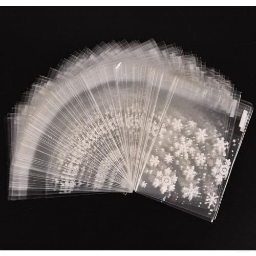 7cm*7cm 100Pcs Snowflakes Sweets Cookies Lollipops Cake Cellophane Bags Packaging Candy Plastic Bag Wedding Christmas Party