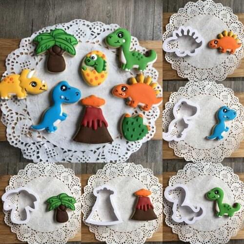 8pcs 3D Dinosaur Cookies Stamps Plastic Cookie Biscuit Decoration Mold Dessert Baking Plastic Mold For Cake Decoration Tool