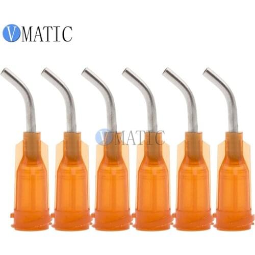 Free Shipping 100Pcs 15G Amber 0.5" Tube 45 Degree Bent Chemical Resistant Glue Dispensing Needle Tip 1/2 Inch
