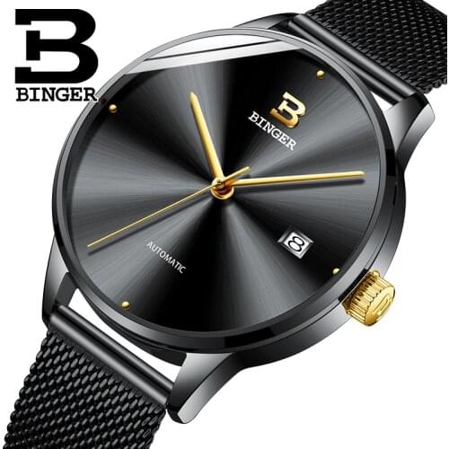 BINGER Ultra Thin Automatic Self-Wind Watch Men Automatic Mechanical Mens Watches Stainless Steel Male Clock Men Relogio