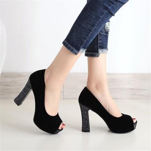 European sexy womens shoes large size fish mouth shoes single shoes ladies 2019 spring summer new high heel thick with sandals
