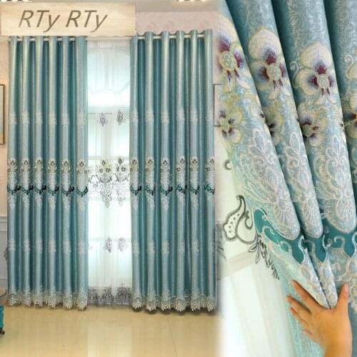European American Embroidery Curtains Tulle For Living Room Boys Girls Bedrrom Polyester Luxury French Window Floral Curtains