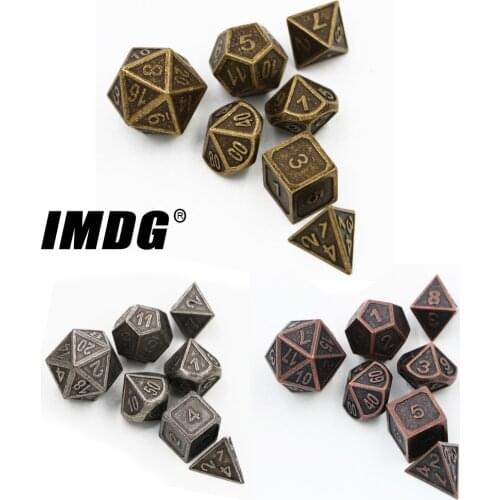 IMDG 7pcs/set Creative RPG Game Dice Polyhedron Metal Dice DND Carving Different Color Digital Game Dice