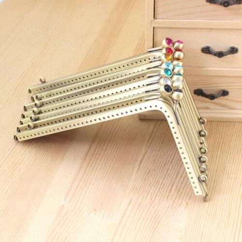 K365 18.5*11 L shape Smooth bronze Right Angle Mosaic Pearl metagems Gemstone Coins Purse Frames Metal Kiss Clasp Bags 3pcs/lot