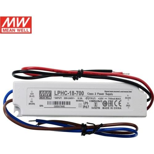 LPHC-18-700 MEAN WELL LED driver Input 220V AC to 6~25V DC 700mA 17.5W waterproof IP67 Switching Power Supply