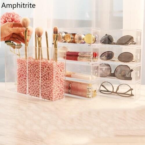 Multi Function Organizer Cosmetic Storage Box Transparent Acryl Lipstick Make-Up Brush Glass Writing Goods Office Pencil Case