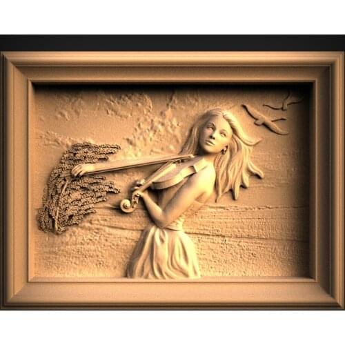 STL Model for CNC Router 3D Printer Artcam Aspire _The girl playing the violin "CNC files"Bas Relief