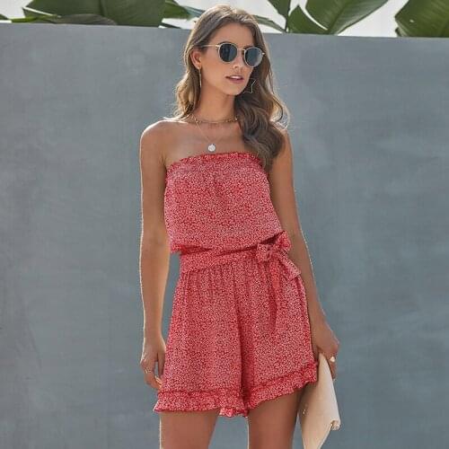 Fashion Printed Tube Top Open Back Lace Female One-piece Shorts Tube Top Sleeveless Simple And Versatile One-piece Shorts