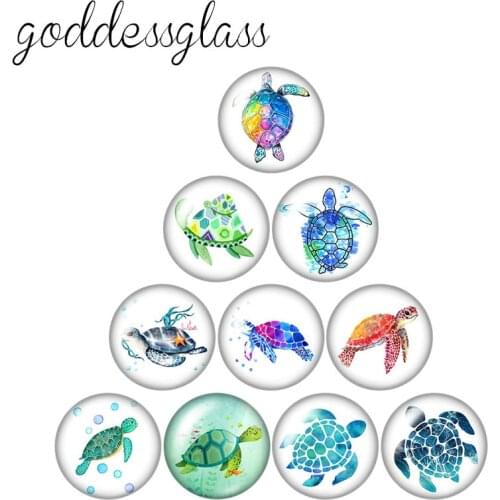 Sea turtle penguin Polar bear Fish 10pcs mixed 12mm/18mm/20mm/25mm Round photo glass cabochon demo flat back Making findings