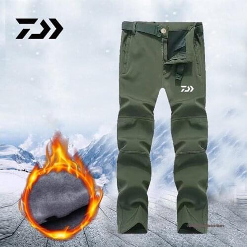 2021 New DAIWA Fishing Waterproof Pants Men Sport Autumn Winter Thick Warm Fleece Fishing Clothing Male Windbreaker Fish Pant
