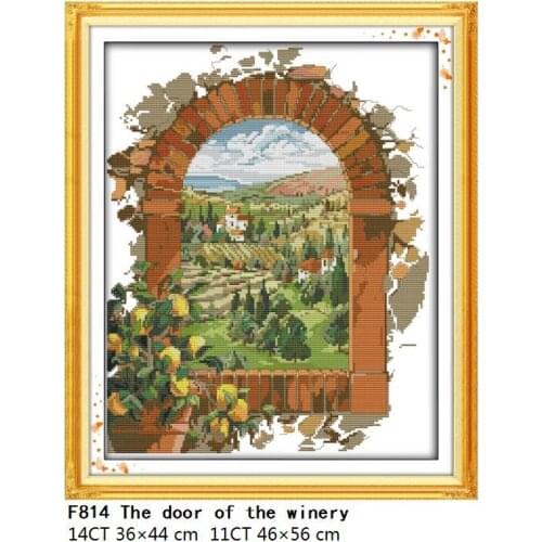 Counted Fabric Cross Stitch Kits Embroidery Needlework The Door of The Winery Patterns 11CT 14CT Print Thread Stamped Home Decor