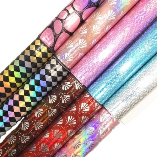 Onefly Wholesales Dropshipping Leather Supplier Plaids Stone Glitter Iridescent Synthetic Leather Fabric Sheets Bow DIY FZ122