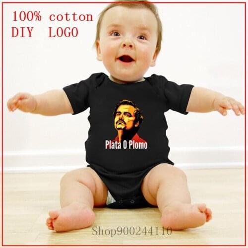 Pablo Escobar Narcos Plata o Plomo print Bodysuits baby Newborn Infant Baby Short Sleeve Rompers Cotton Jumpsuit Outfits Clothes