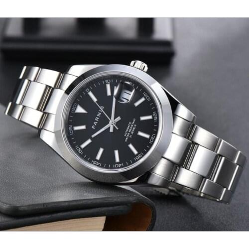 PARNIS 40mm black dial 21 jewels Automatic Self-Wind mechanical movement mens watch sapphire glass Mechanical watches GR110