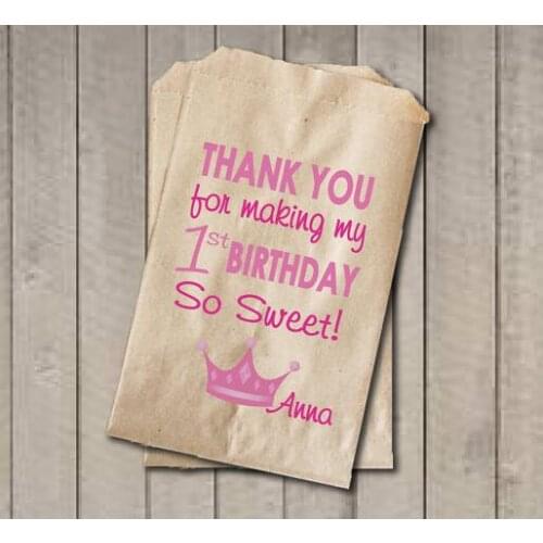 Personalized Princess crown Birthday popcorn candy Buffet lolly bags Baby Shower Bakery Cookie goody gift Favors pouches