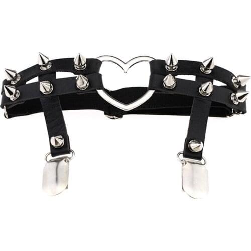 Sexy Leg Ring Garter Elasticity Heart Faux Leather Harness Tight Suspender Punk Strap Cosplay Gothic Fashion Bondage Belts