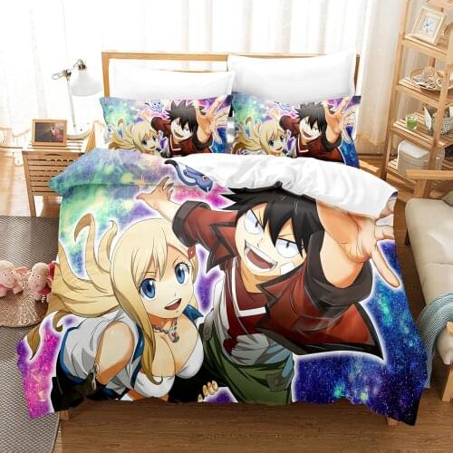 FAIRY TAIL Anime Bedding Set Duvet Covers Pillowcases Bed Set Cartoon Comforter Bedding Sets Bedclothes Bed Linen (NO Sheet)