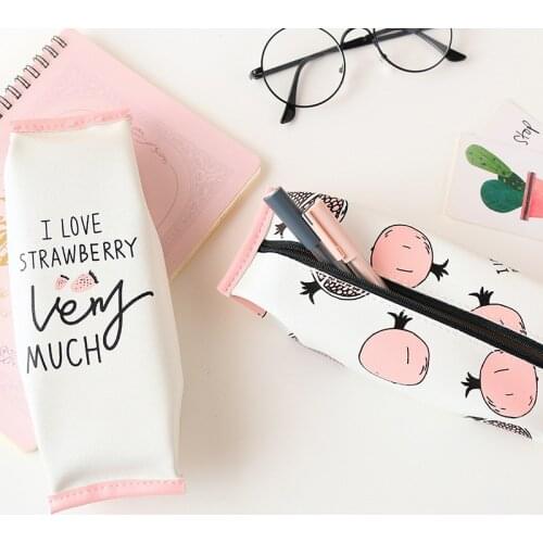 1pcs Simple Sweet Strawberry/Pomegranate Canvas Pencil Case Large Capacity Korea Kawaii Pen bag