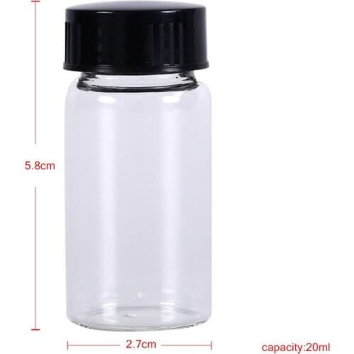 20 ML Transparent Small Glass Vials Bottles Containers With Black Screw Cap For Cosmetic Refillable Bottle