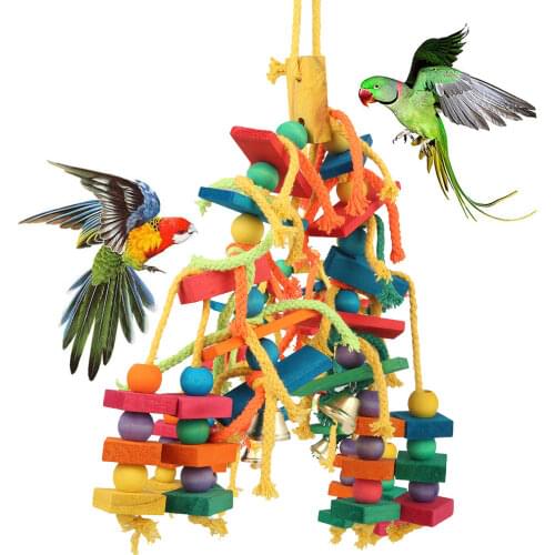 Colorful Parrot Chew Toys Natural Wooden Birds Perch Hanging Chewing Swings Cage Toy Pet Bird Climbing Ladder Game Supplies