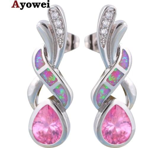 Brand hot buying online Wholesale & Retail Pink Zircon Purple Fire Opal Silver Stamped Drop Earrings Fashionl Jewelry OE306A