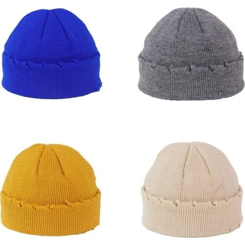 Wool Knitt Cuff Beanie Watch Cap Solid Color Hole Knit Melon Cap Winter Landlord Hats for Men and Women Warm Caps Unisex Skull
