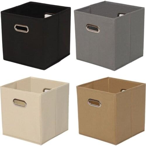 T21D Cloth Cube Storage Boxes with Double Metal Handle Collapsible Folding Basket