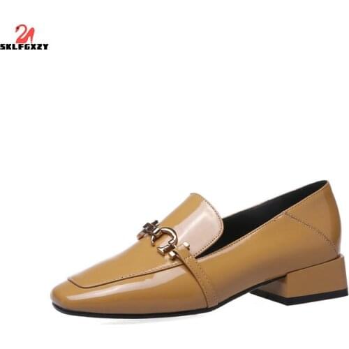SKLFGXZY Spring Ms. Dress Shoes Fashion The Glossy Leisure Shoes Leather Square Head Wedding Party Shoes Pumps Shoes